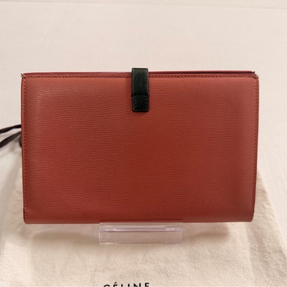 Celine Large Multifunction Leather Wallet in Rich Pink With Green Strap - Picture 2 of 10